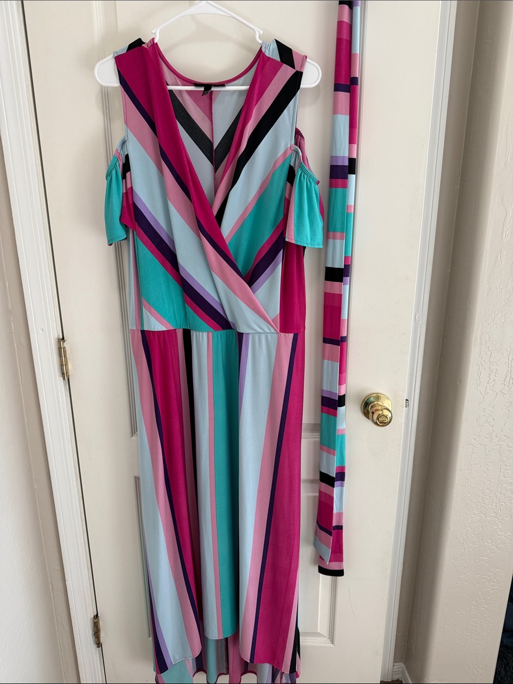 Women’s Lane Bryant 22/24 Striped Maxi Dress Pink, Teal Plus Size Flowing